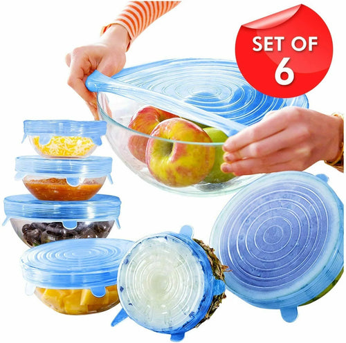 Juicy Pop™ Stretchy Silicone Lids – 6pcs | BPA-Free Reusable Food Covers