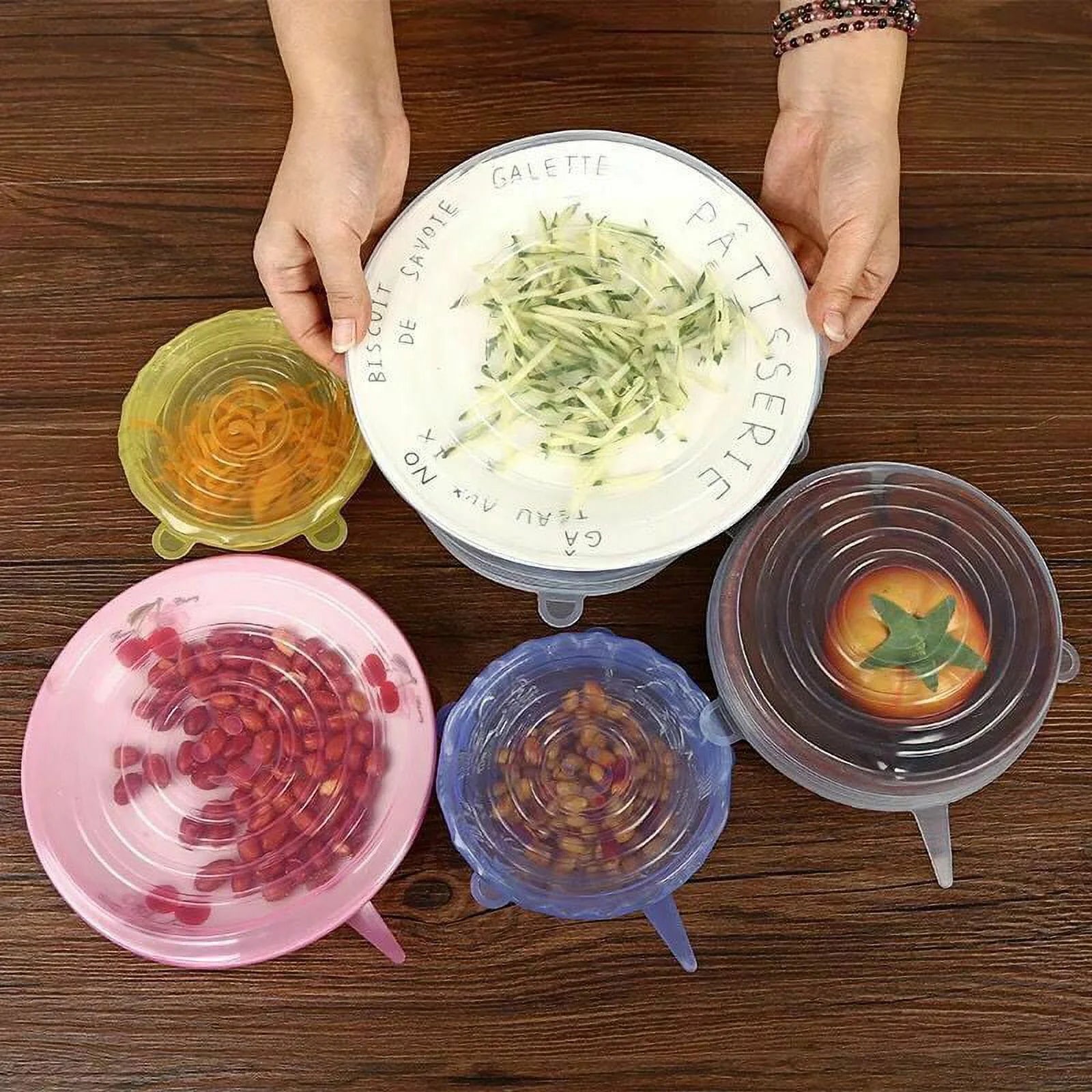 Juicy Pop™ Stretchy Silicone Lids – 6pcs | BPA-Free Reusable Food Covers