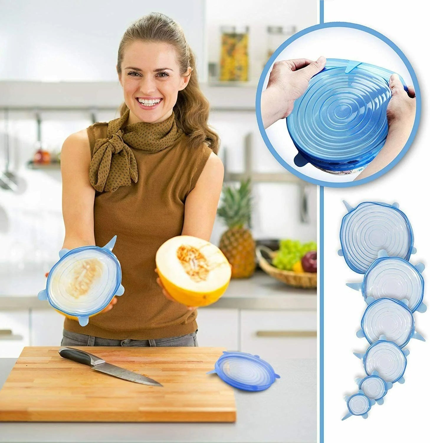Juicy Pop™ Stretchy Silicone Lids – 6pcs | BPA-Free Reusable Food Covers