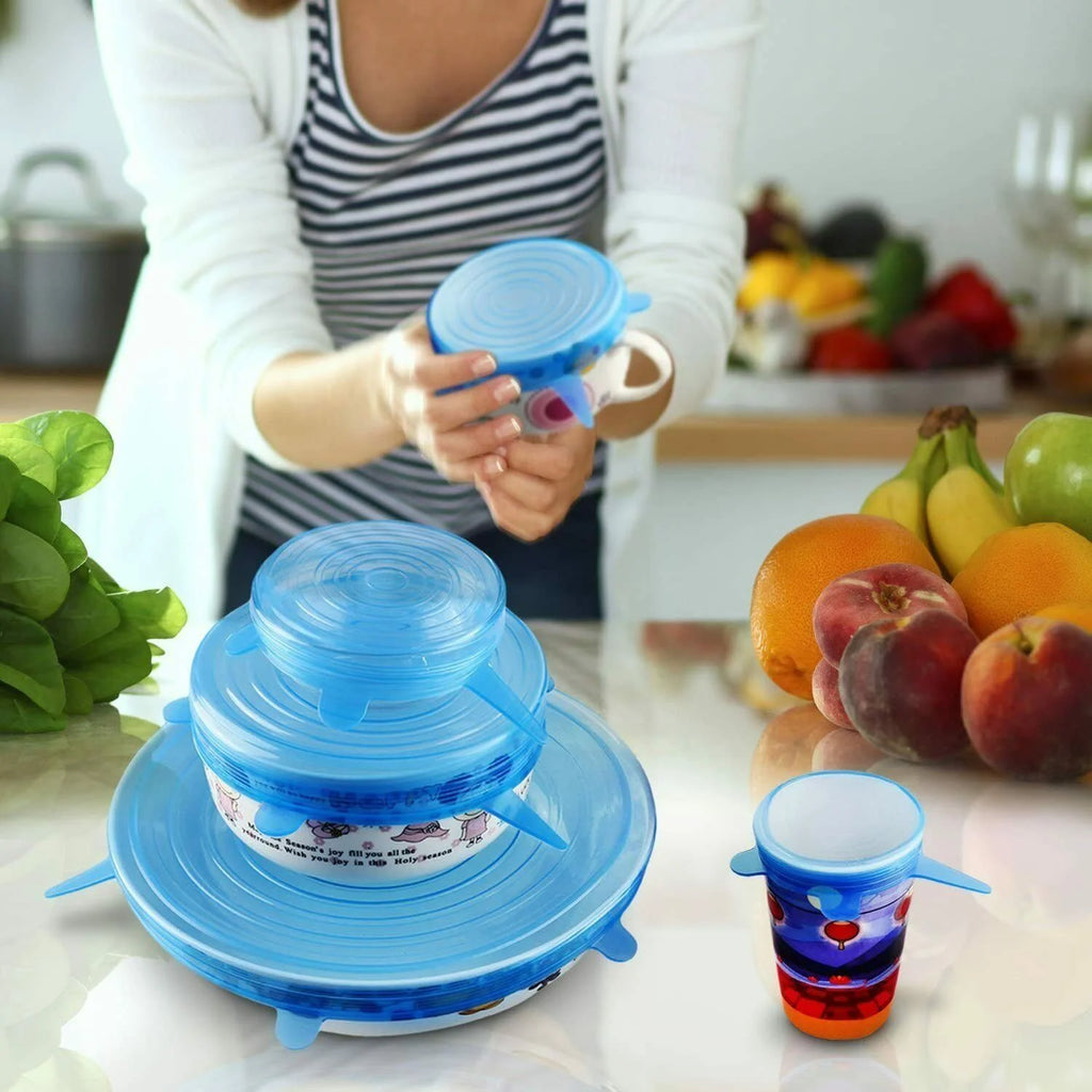 Juicy Pop™ Stretchy Silicone Lids – 6pcs | BPA-Free Reusable Food Covers