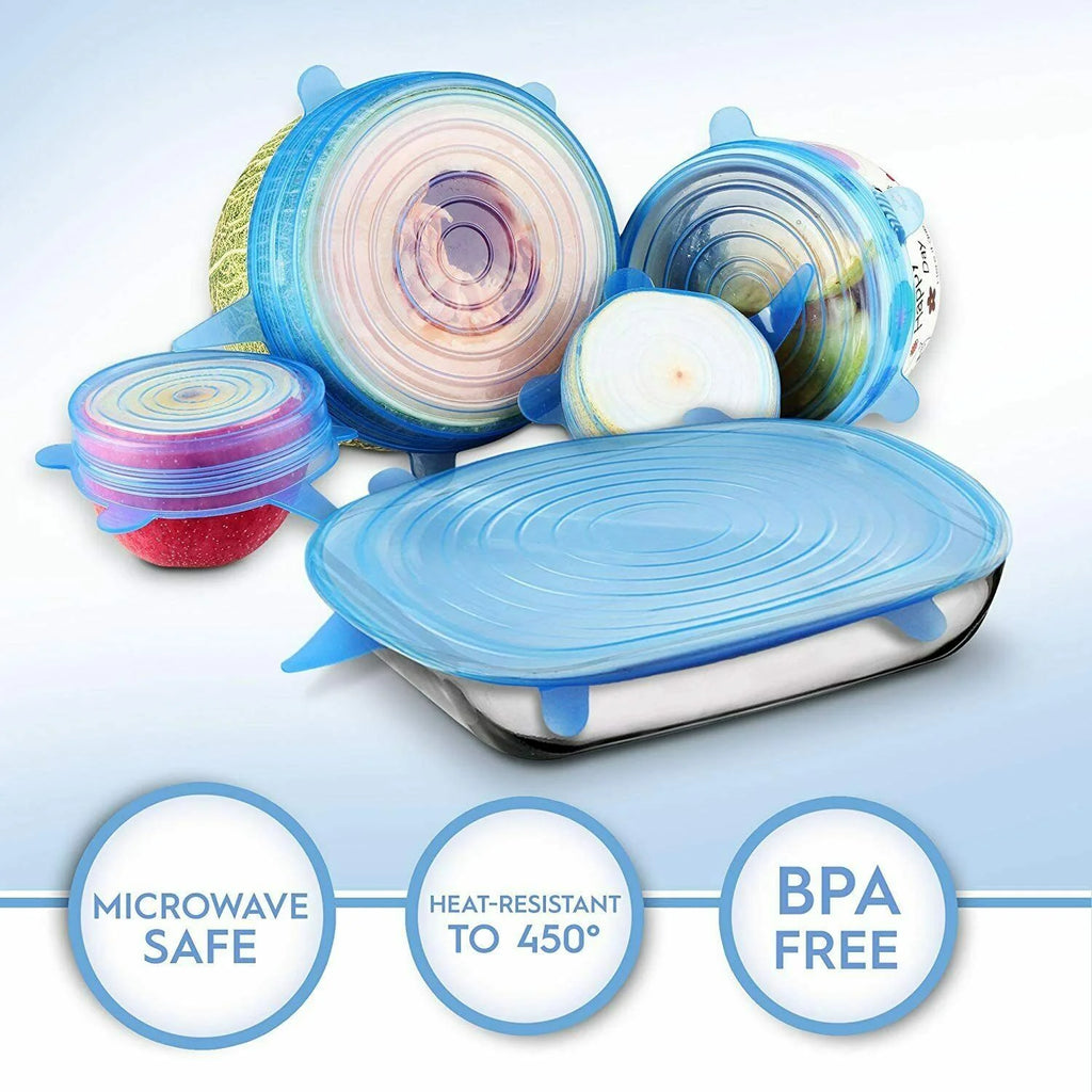 Juicy Pop™ Stretchy Silicone Lids – 6pcs | BPA-Free Reusable Food Covers